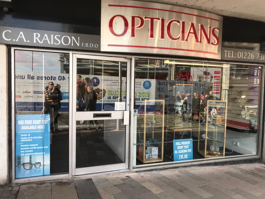 C A Raison Opticians shop fron, a local independent optician in Barnsley Town Centre